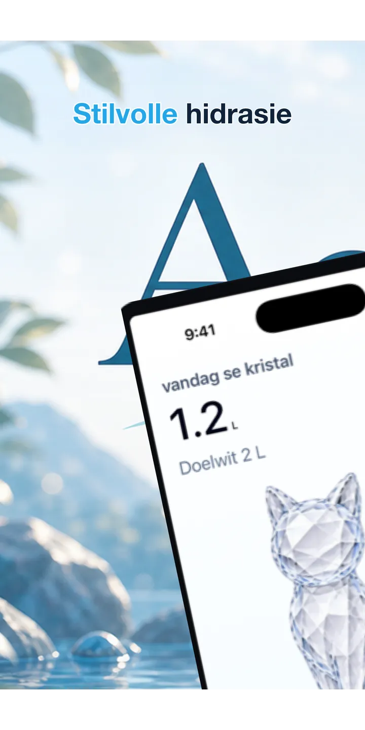 Aqualia home screen screenshot showing today’s crystal and hydration progress