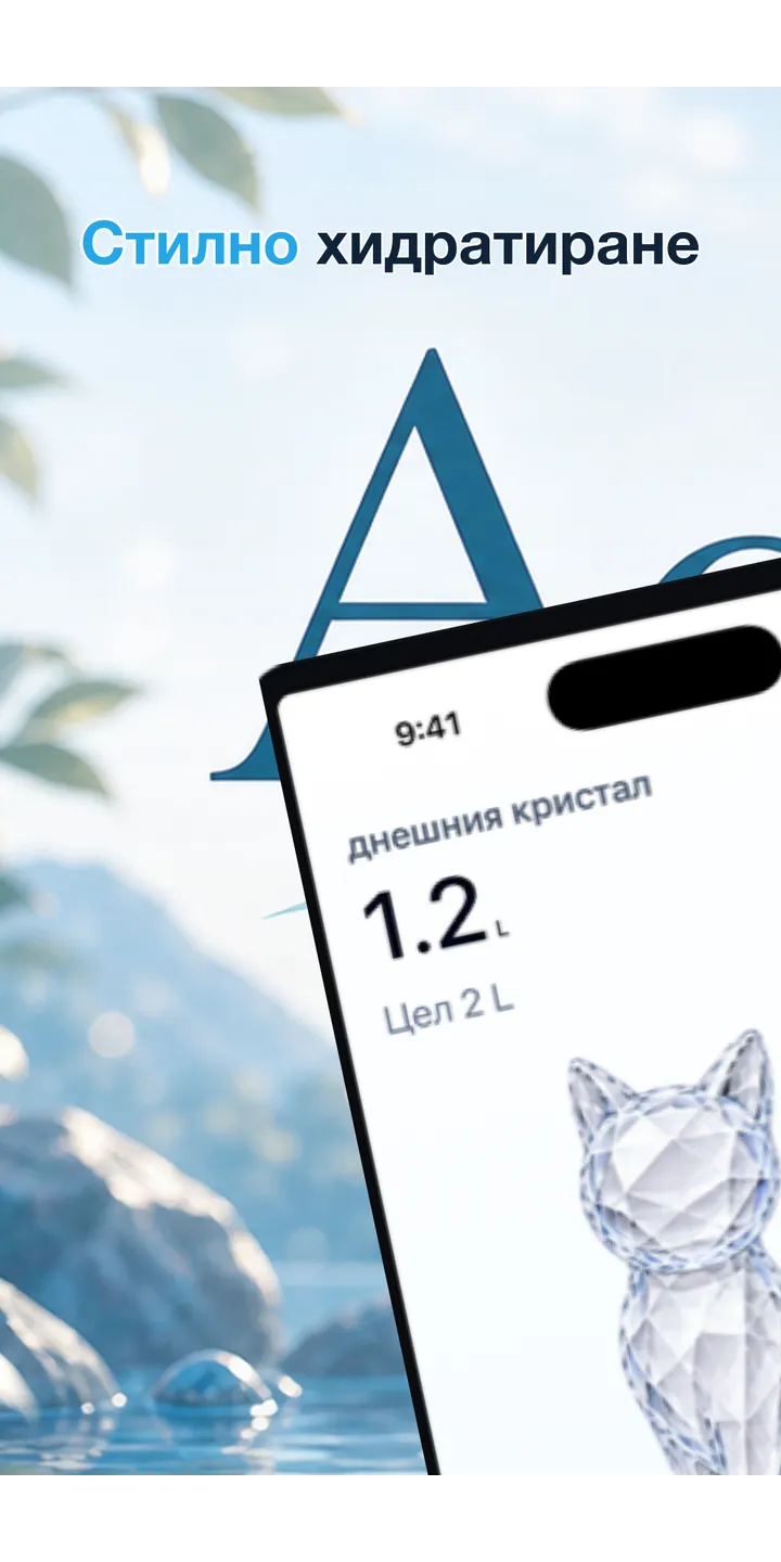 Aqualia home screen screenshot showing today’s crystal and hydration progress