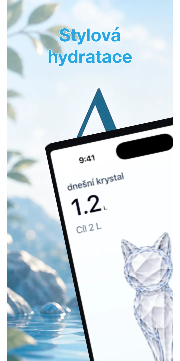 Aqualia home screen screenshot showing today’s crystal and hydration progress