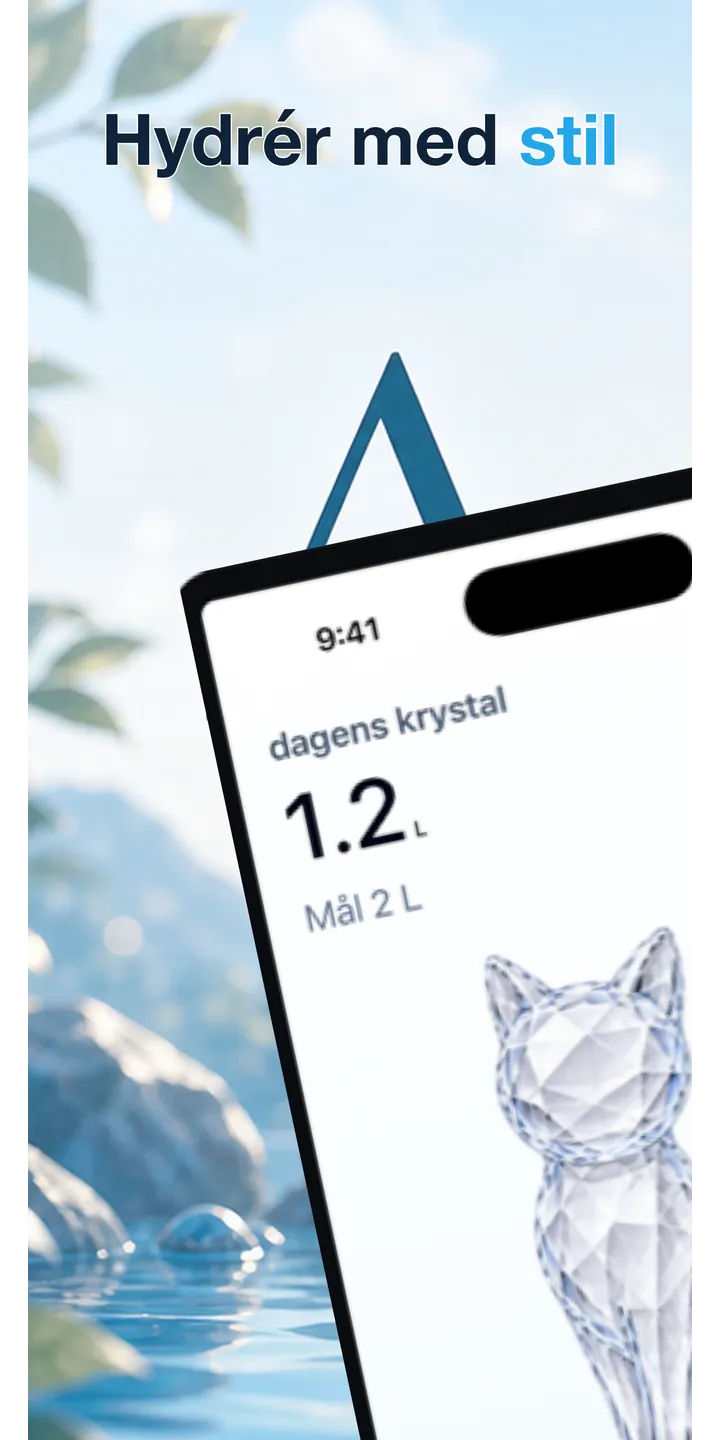 Aqualia home screen screenshot showing today’s crystal and hydration progress