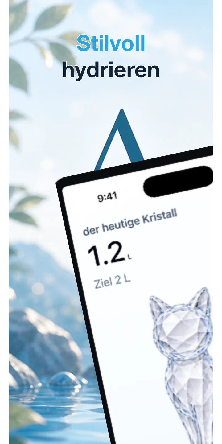 Aqualia home screen screenshot showing today’s crystal and hydration progress
