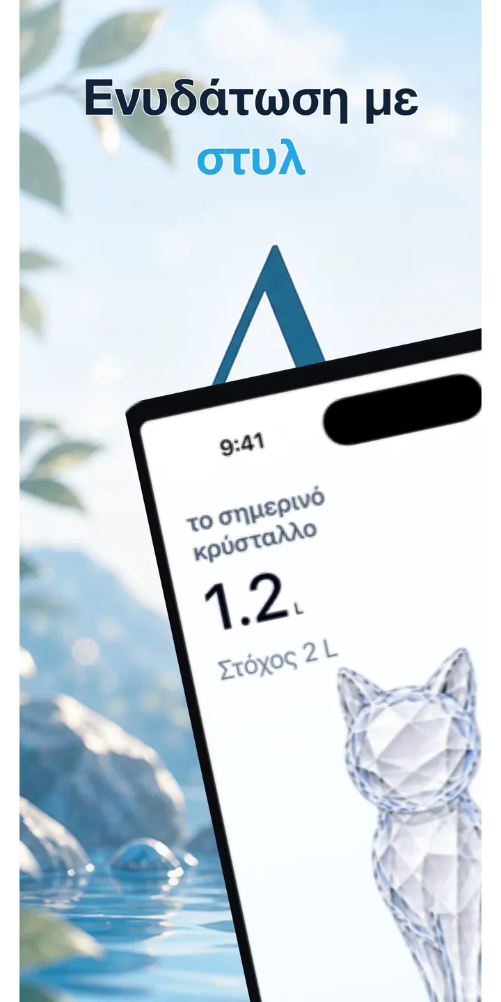 Aqualia home screen screenshot showing today’s crystal and hydration progress