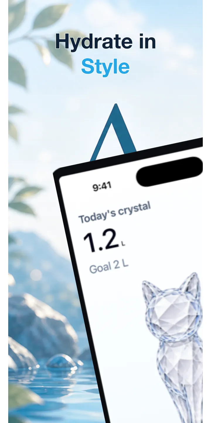 Aqualia home screen screenshot showing today’s crystal and hydration progress