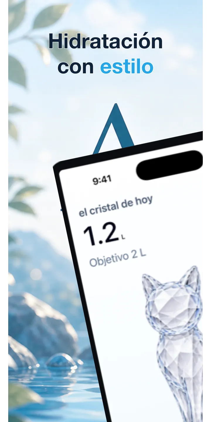 Aqualia home screen screenshot showing today’s crystal and hydration progress