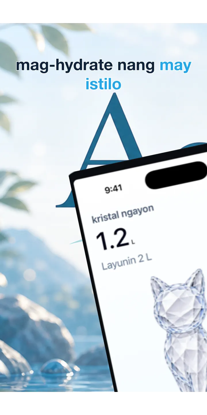 Aqualia home screen screenshot showing today’s crystal and hydration progress