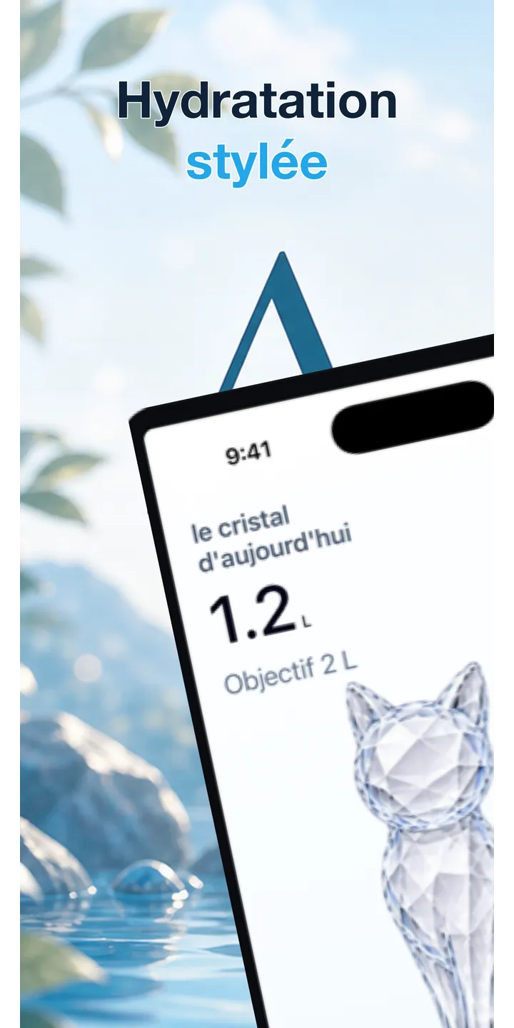 Aqualia home screen screenshot showing today’s crystal and hydration progress