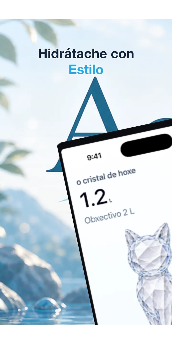 Aqualia home screen screenshot showing today’s crystal and hydration progress