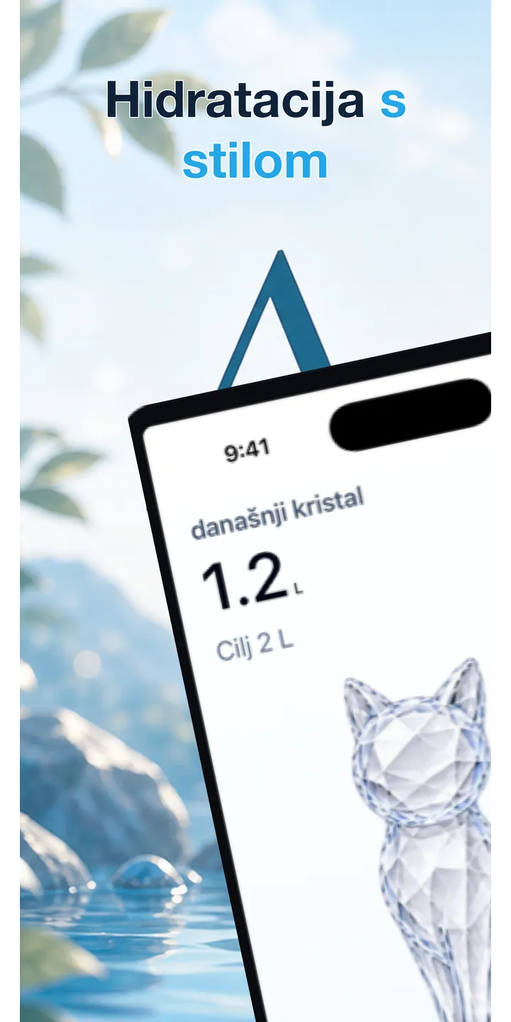 Aqualia home screen screenshot showing today’s crystal and hydration progress