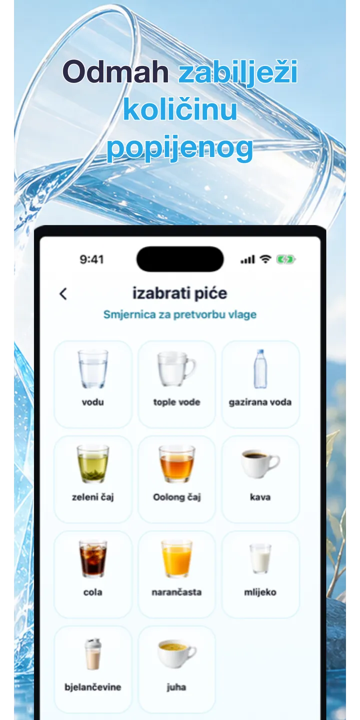 Aqualia history screenshot showing today’s logged drinks and totals