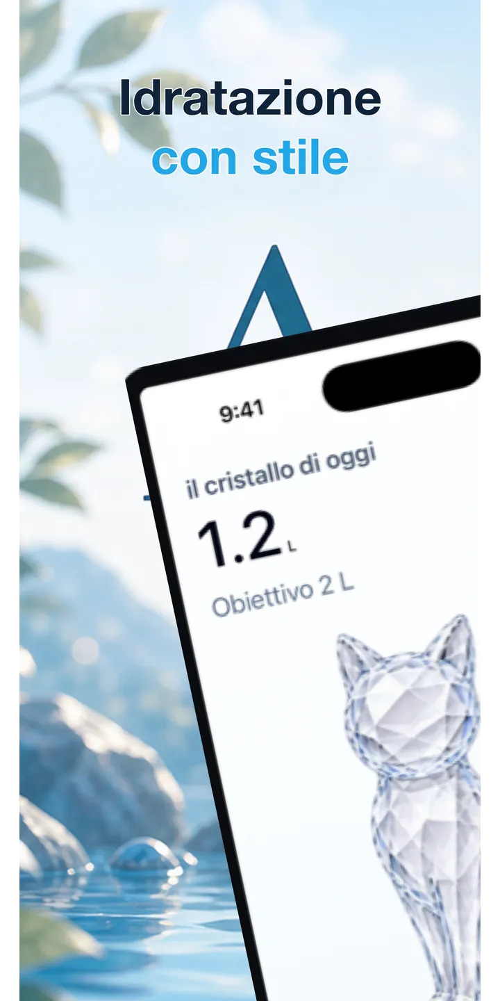 Aqualia home screen screenshot showing today’s crystal and hydration progress