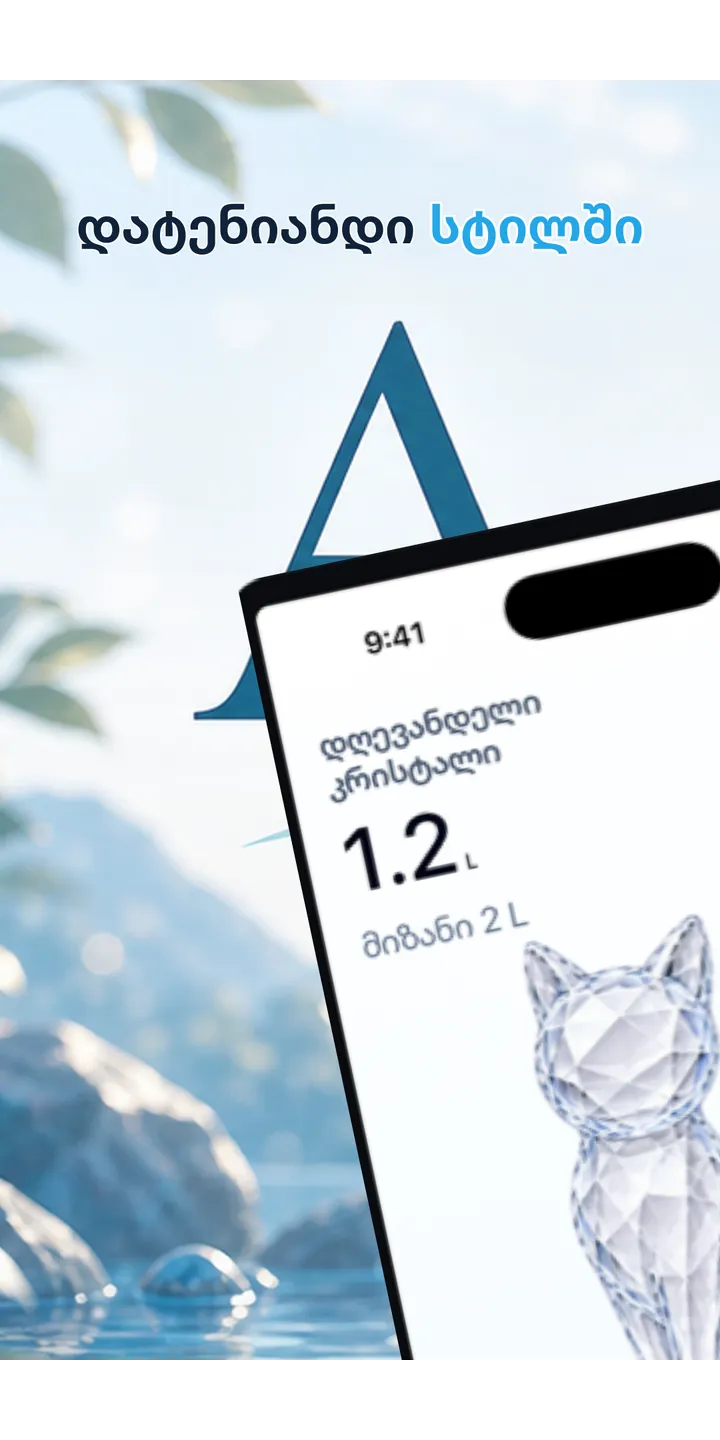 Aqualia home screen screenshot showing today’s crystal and hydration progress
