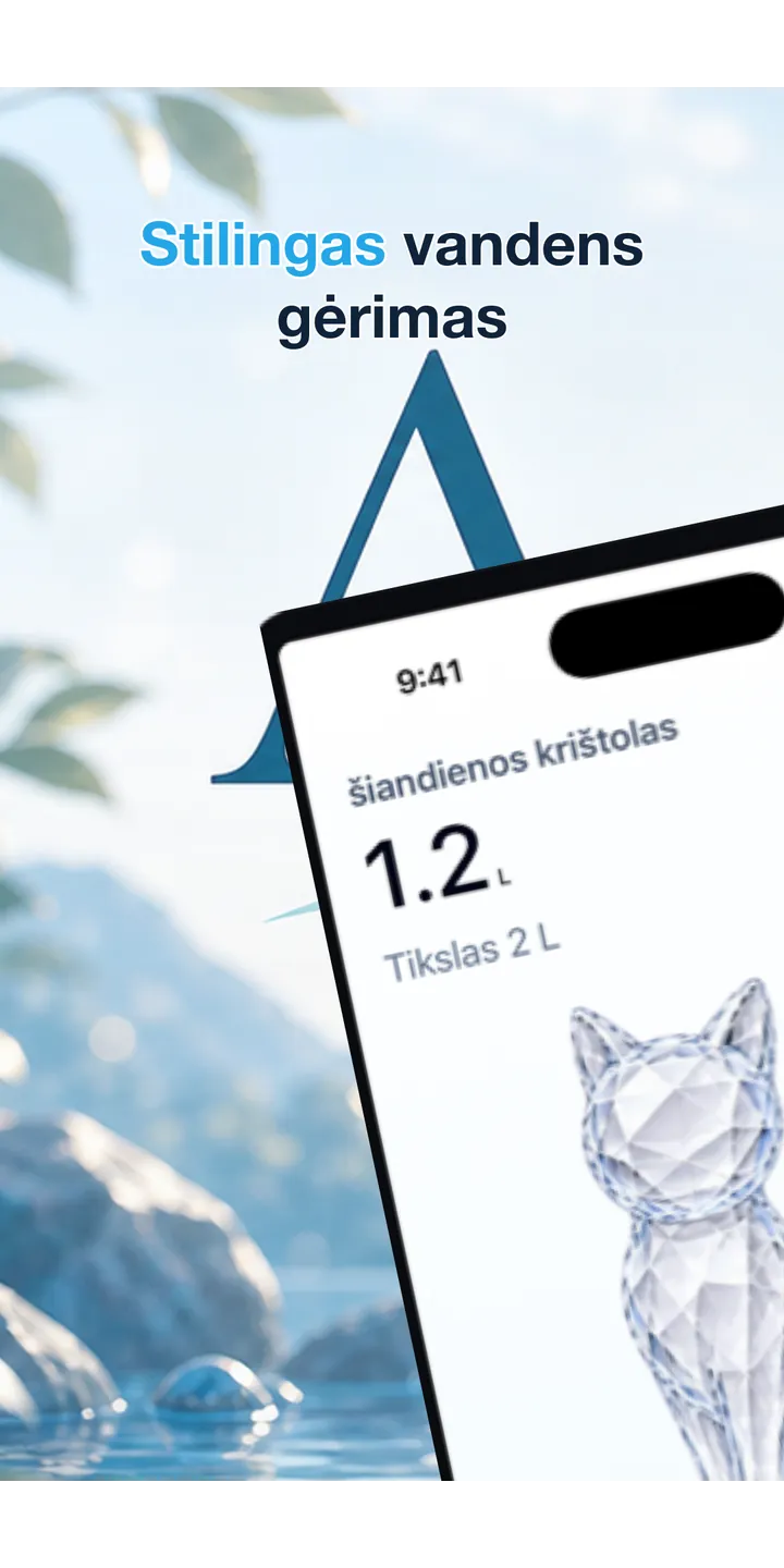 Aqualia home screen screenshot showing today’s crystal and hydration progress