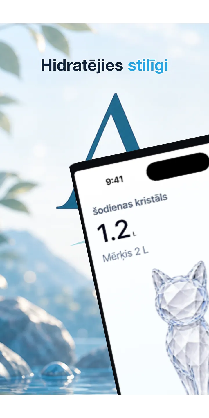 Aqualia home screen screenshot showing today’s crystal and hydration progress