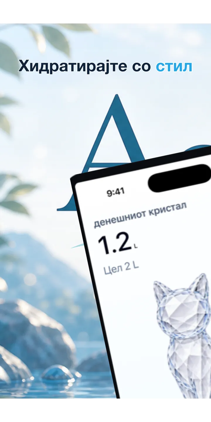 Aqualia home screen screenshot showing today’s crystal and hydration progress
