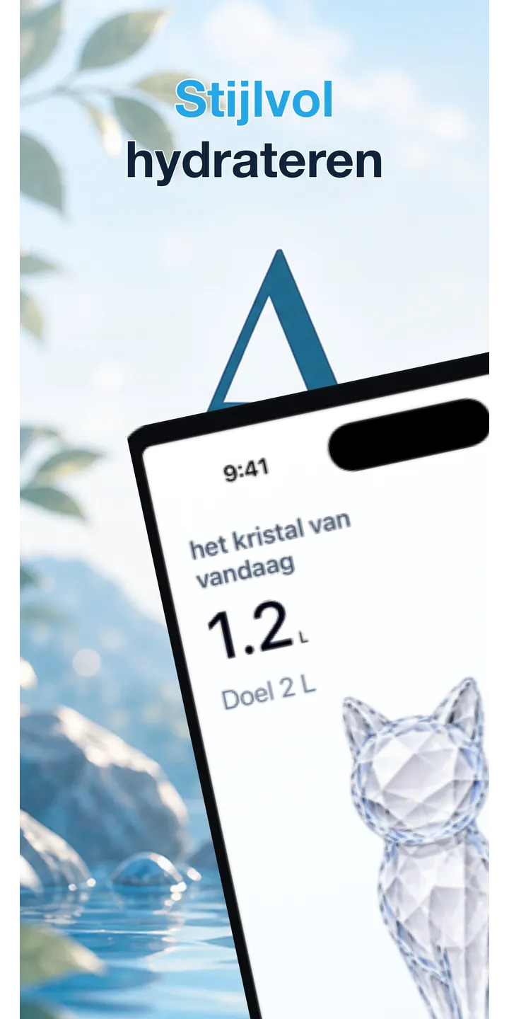 Aqualia home screen screenshot showing today’s crystal and hydration progress
