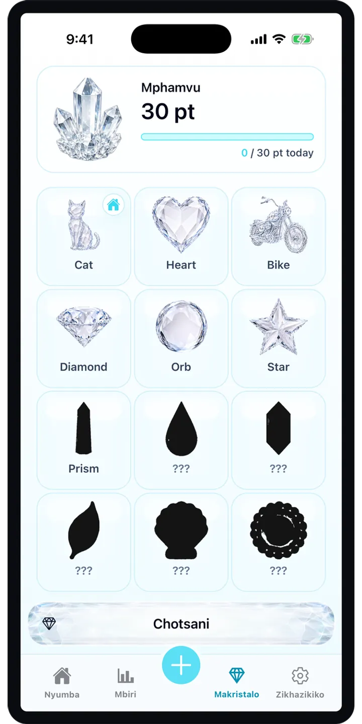 Aqualia collection screenshot showing unlocked crystal items