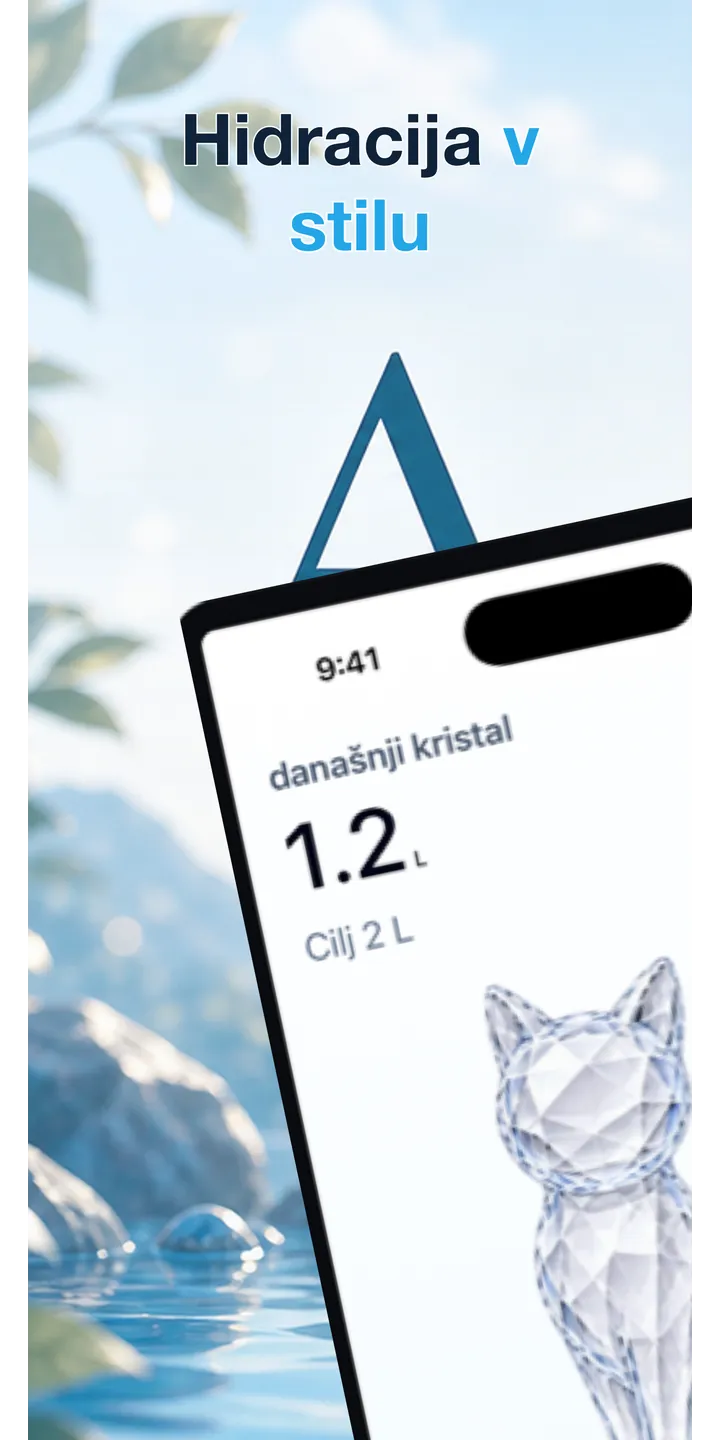 Aqualia home screen screenshot showing today’s crystal and hydration progress