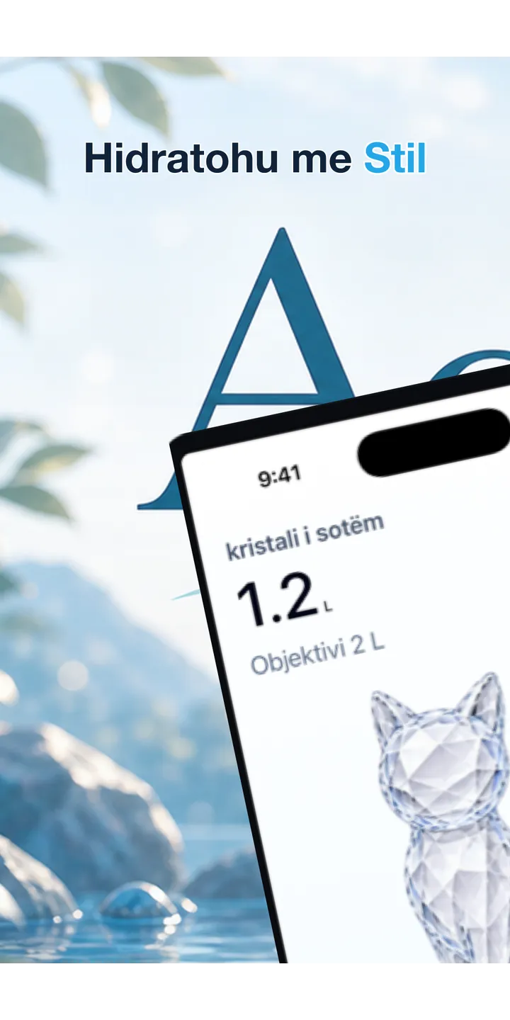 Aqualia home screen screenshot showing today’s crystal and hydration progress