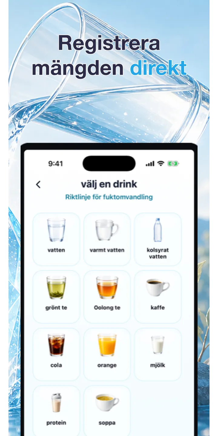 Aqualia history screenshot showing today’s logged drinks and totals