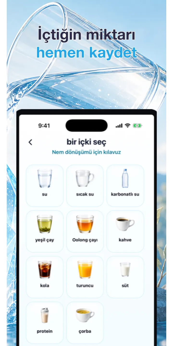 Aqualia history screenshot showing today’s logged drinks and totals