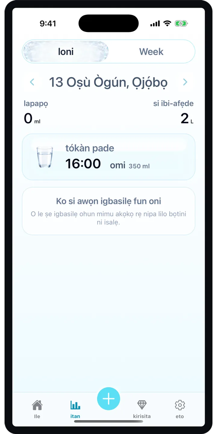 Aqualia reminder plan screenshot showing the next suggested drink and timeline
