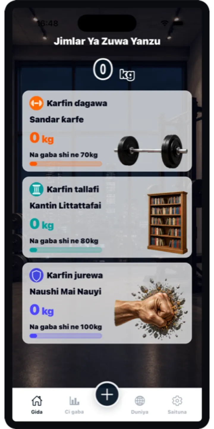 AtlasLift home screen showing total lifted weight, current position, and today’s workout
