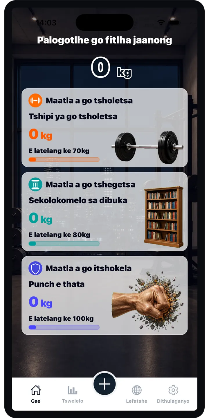 AtlasLift home screen showing total lifted weight, current position, and today’s workout