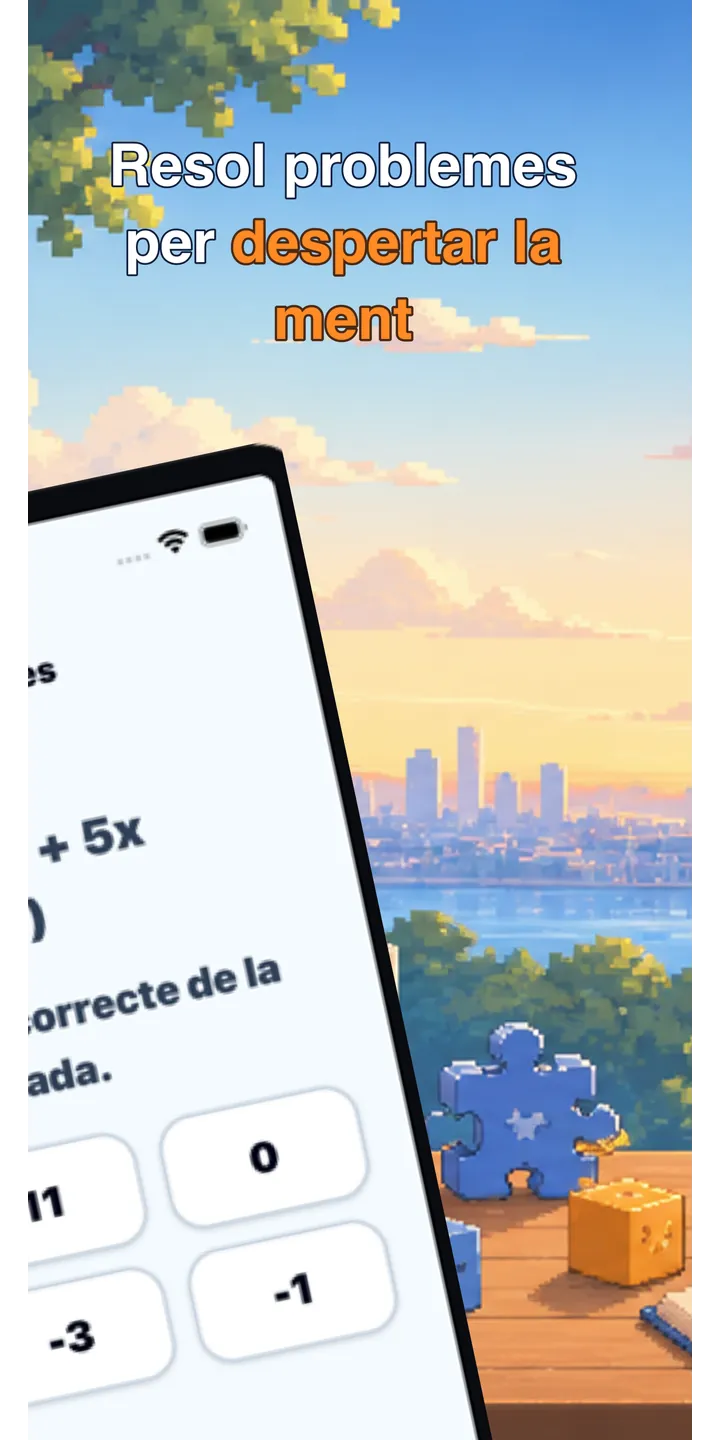 BrainUp quick math mission screenshot showing the wake-up brain training flow