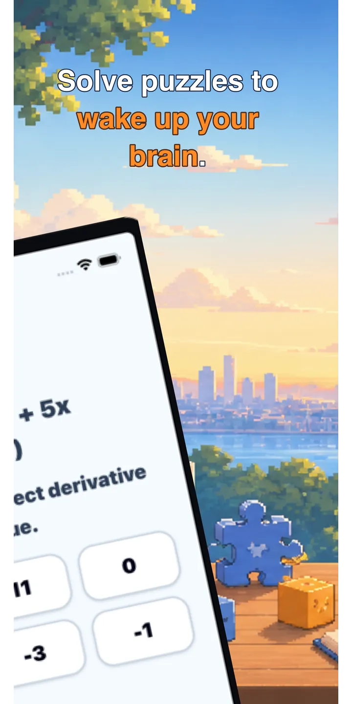 BrainUp quick math mission screenshot showing the wake-up brain training flow