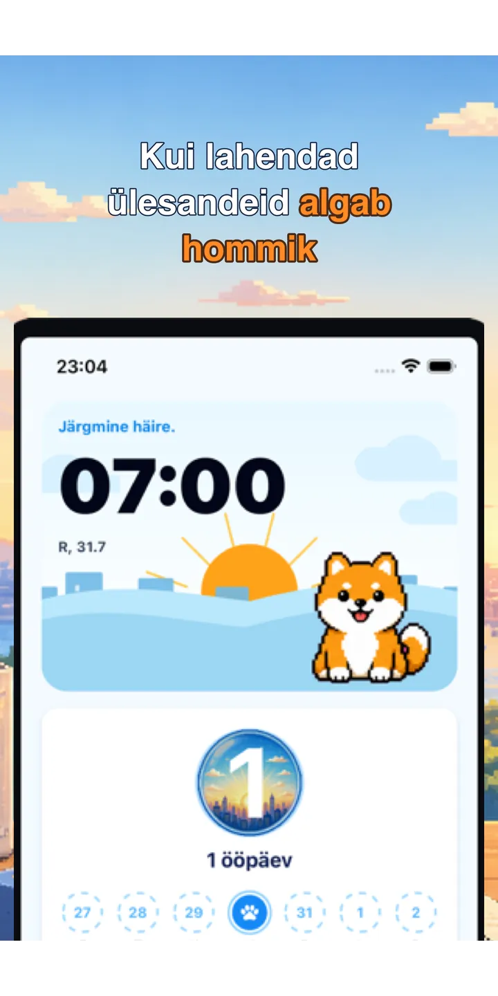 BrainUp morning result screenshot showing the brain boot score and shiba stamp reward