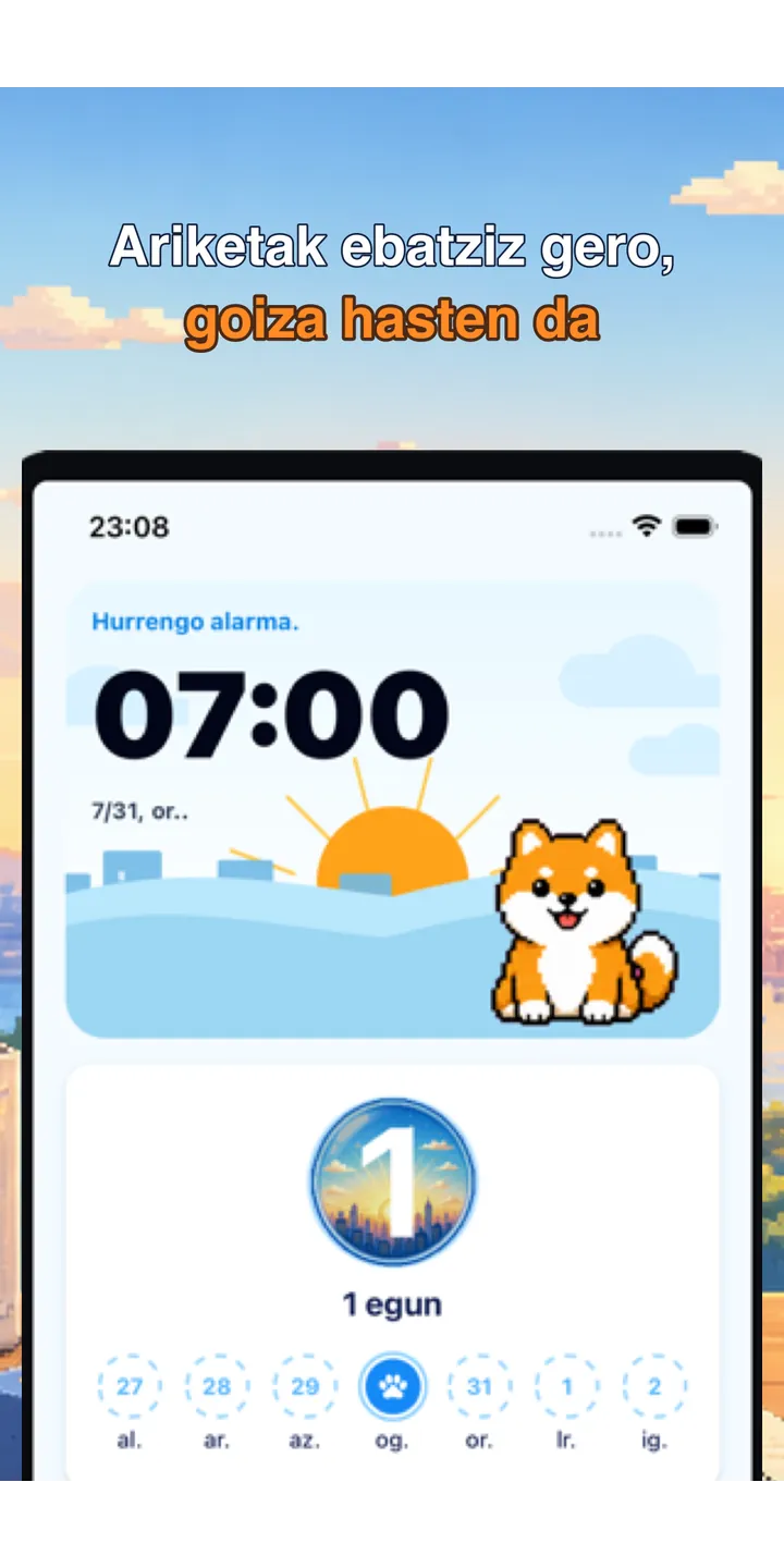 BrainUp morning result screenshot showing the brain boot score and shiba stamp reward