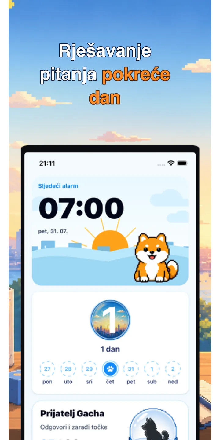 BrainUp morning result screenshot showing the brain boot score and shiba stamp reward