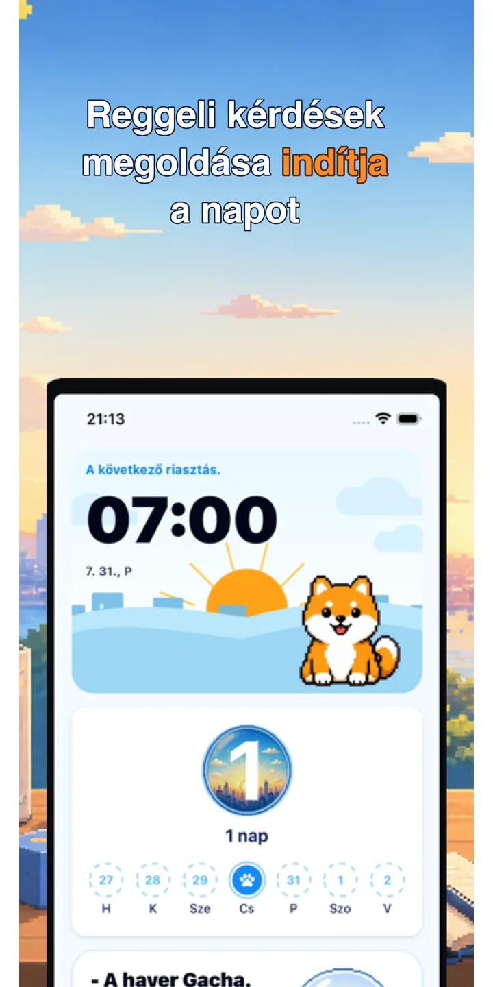 BrainUp morning result screenshot showing the brain boot score and shiba stamp reward