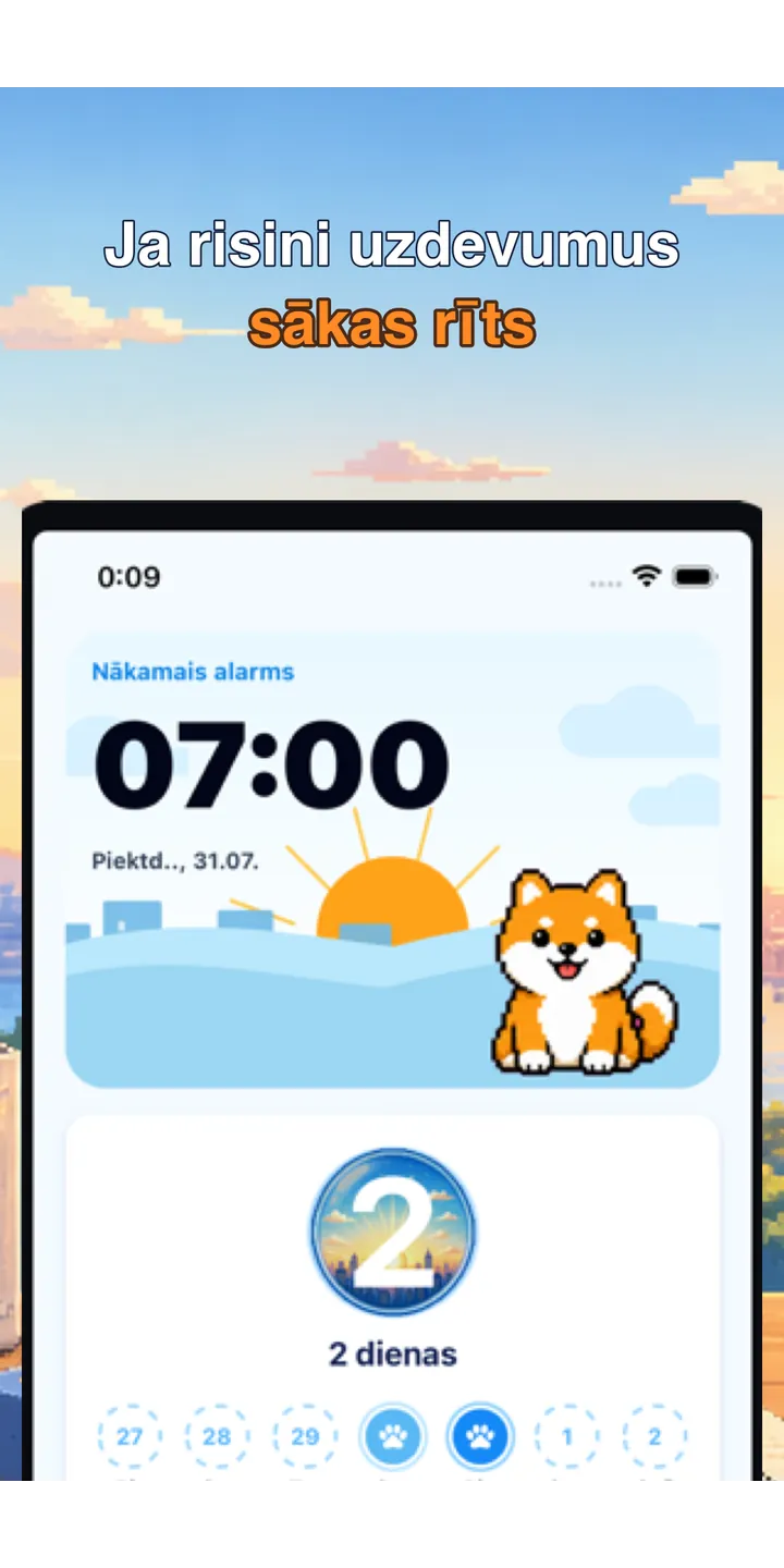 BrainUp morning result screenshot showing the brain boot score and shiba stamp reward