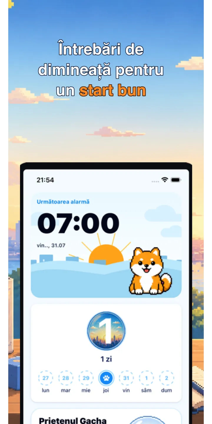 BrainUp morning result screenshot showing the brain boot score and shiba stamp reward