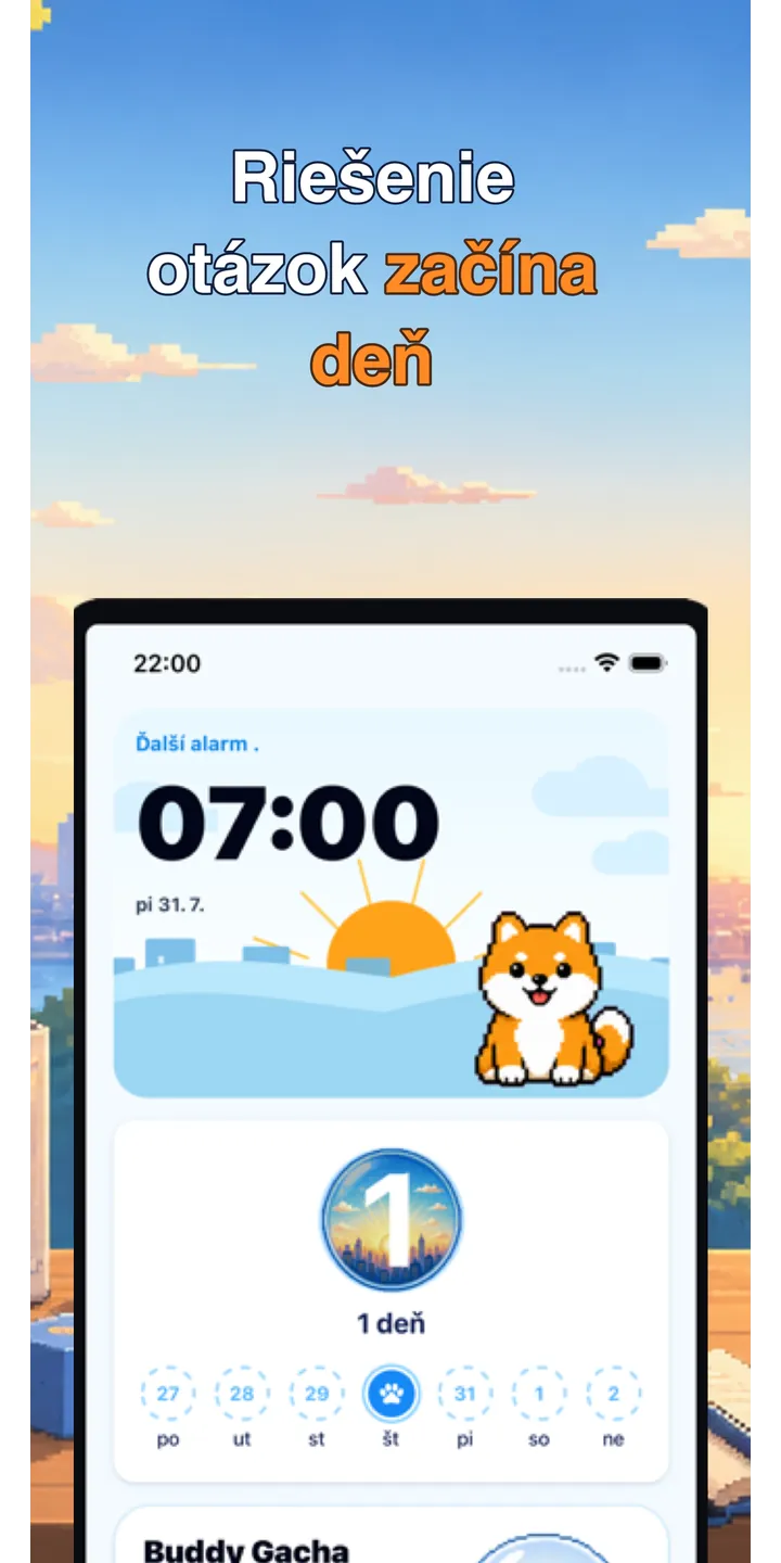 BrainUp morning result screenshot showing the brain boot score and shiba stamp reward