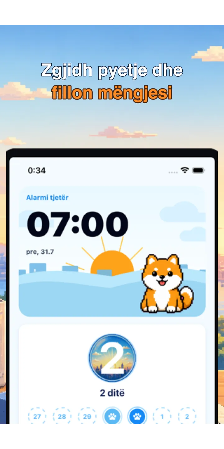 BrainUp morning result screenshot showing the brain boot score and shiba stamp reward