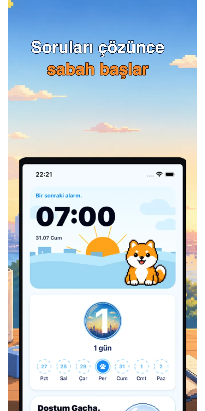 BrainUp morning result screenshot showing the brain boot score and shiba stamp reward