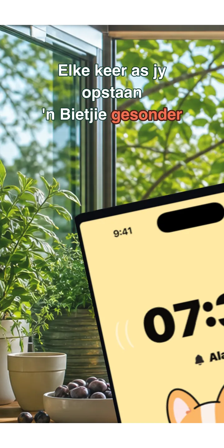 HealthUp home screen screenshot showing the next alarm and morning overview