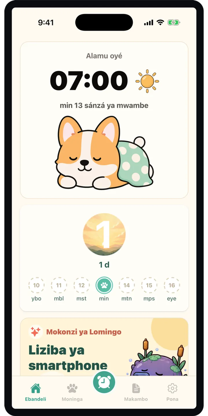 HealthUp home screen screenshot showing the next alarm and morning overview