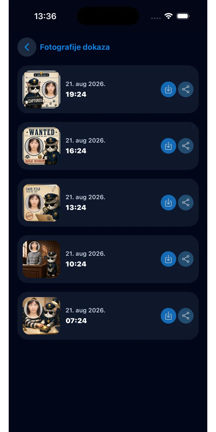 Officer Meow evidence history screen showing completed focus sessions