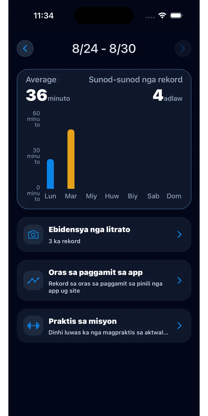 Officer Meow statistics screen showing focus trends