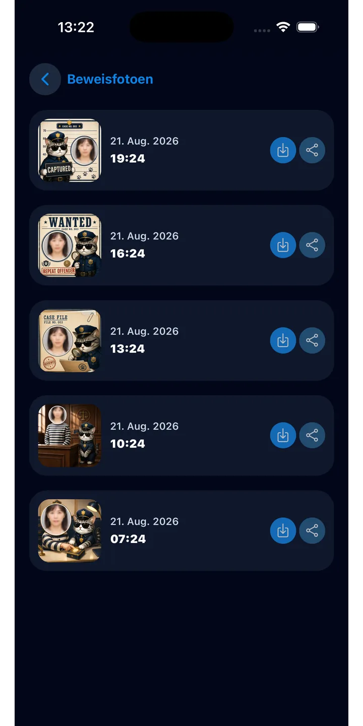 Officer Meow evidence history screen showing completed focus sessions