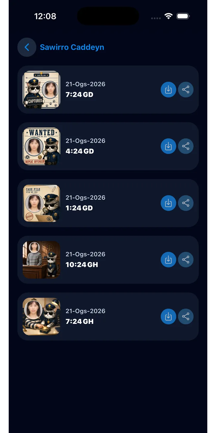 Officer Meow evidence history screen showing completed focus sessions