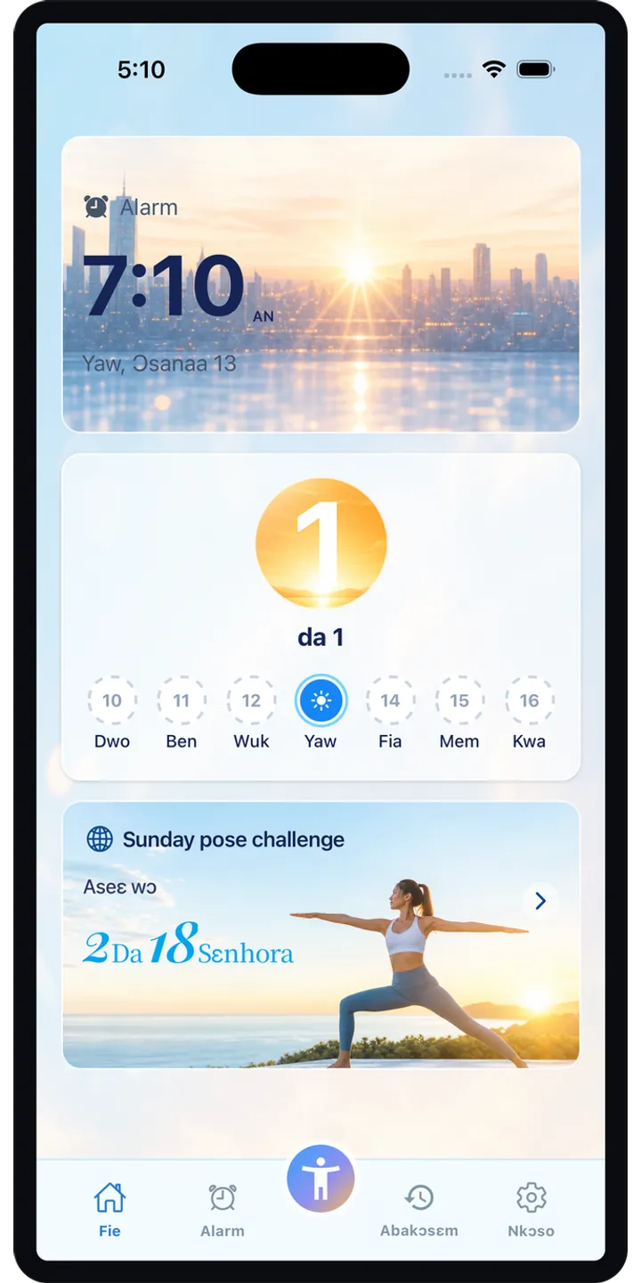 PoseUp home screen screenshot showing the wake-up challenge overview