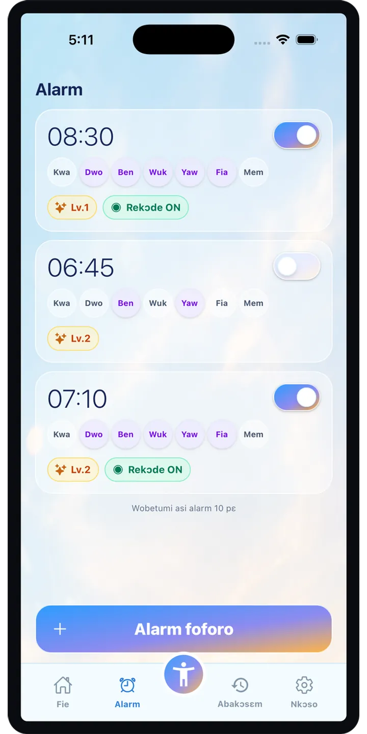 PoseUp alarm setup screenshot showing pose-based alarm details