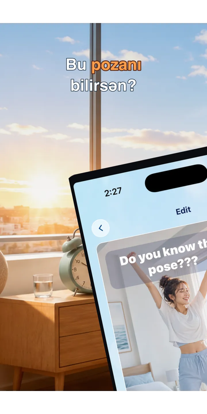 PoseUp home screen screenshot showing the wake-up challenge overview