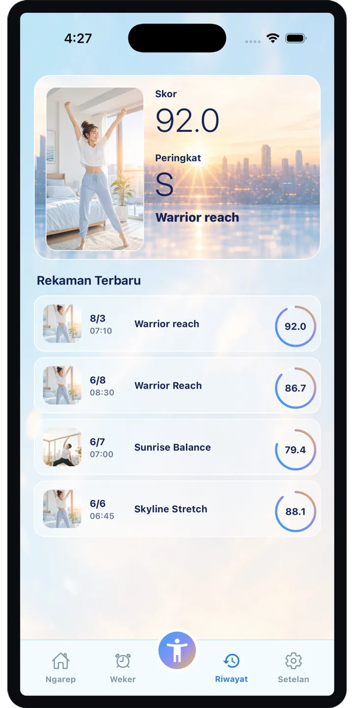 PoseUp share editor screenshot showing social-ready morning content