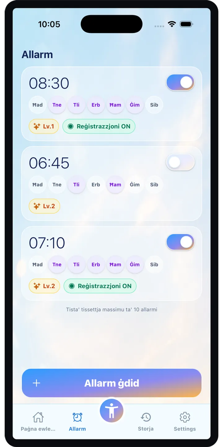 PoseUp alarm setup screenshot showing pose-based alarm details