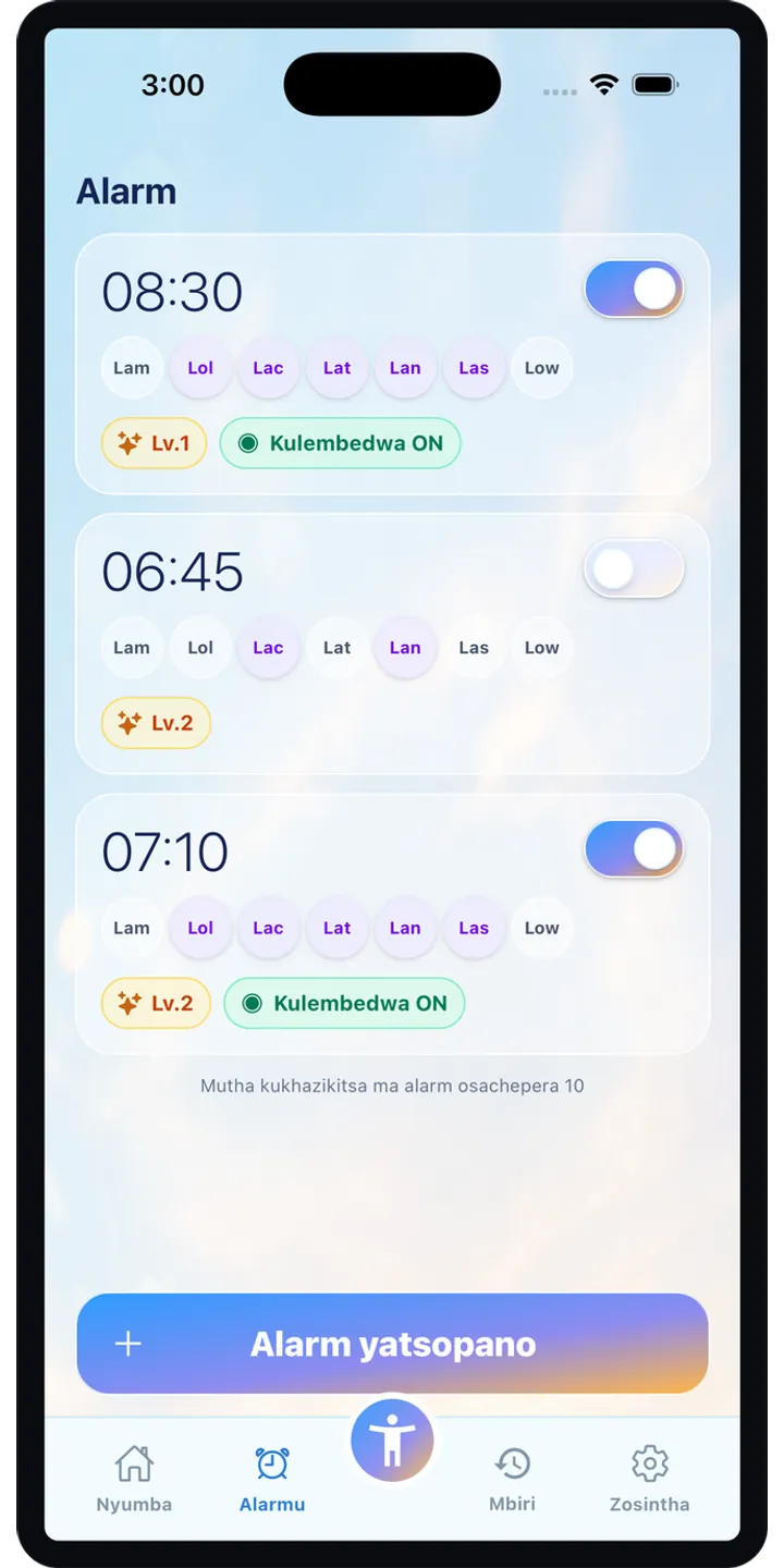 PoseUp alarm setup screenshot showing pose-based alarm details